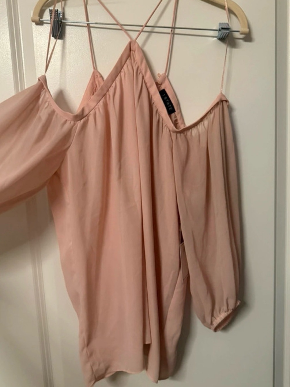 1. State Blush Pink Cold-Shoulder Spaghetti Strap Blouse